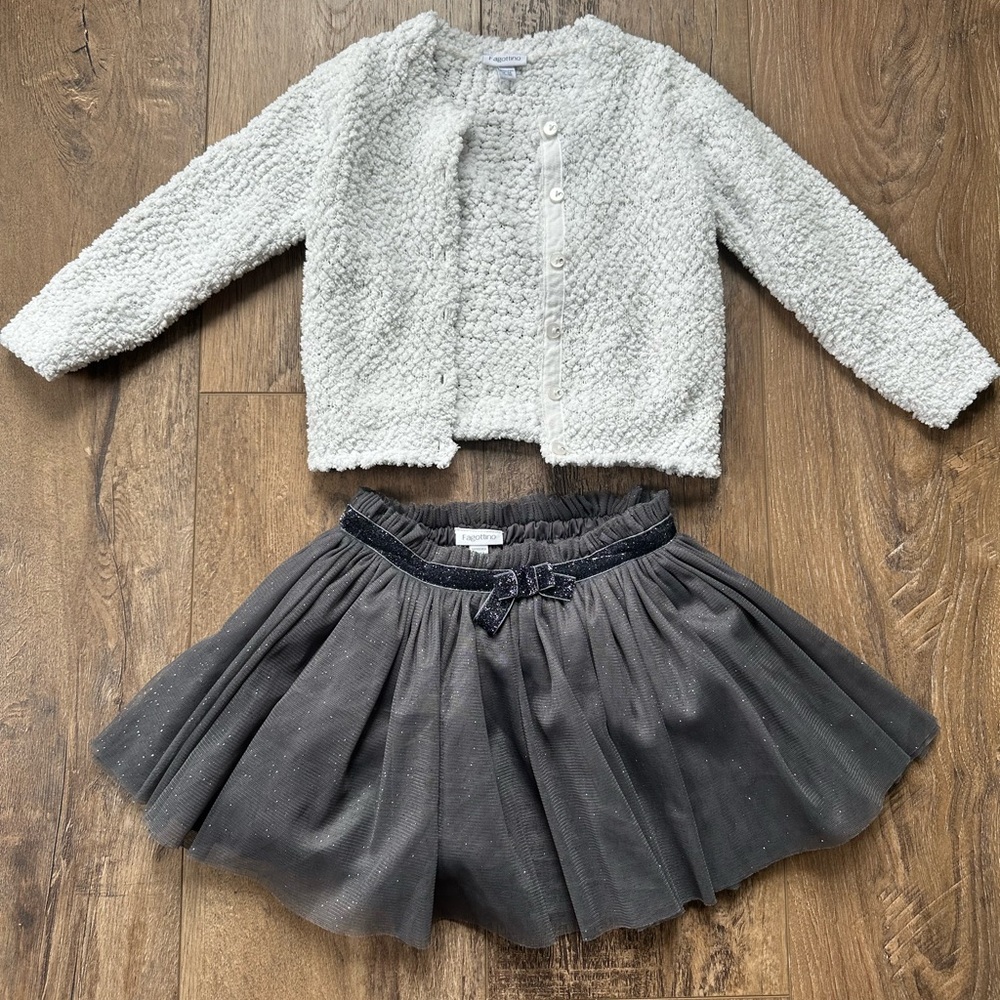 Two piece Fagottini baby girls cardigan and skirt. Excellent condition.